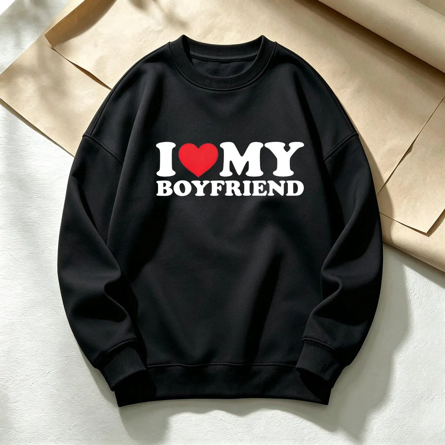 Men's Sports Sweatshirt I Love My Boyfriend Graphic Tee Couple Matching Sweatshirt Athletic Casual Performance Pullover Top