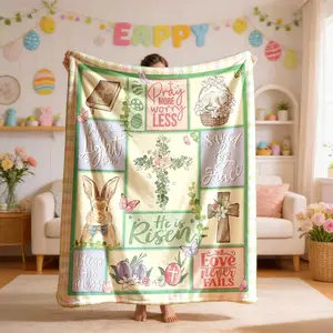 Easter Faith Elements Patchwork Flannel Blanket, Large Size, Soft Lightweight Warm, Perfect for Bed Sofa Office Camping Travel Gift, Cozy Throw Blanket