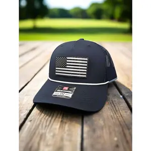 Richardson 112 Black Carbon Fiber Patch American Flag Trucker Hat