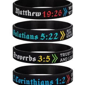 Christian Bible Verse Grace Religious Bracelets, Silicone Rubber Wristbands, Graphic Design, Matthew Proverbs Design, Set of 4 Pieces