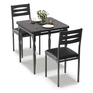 Garvee dining table set for 2, dining table and chairs 2-piece set, 3-piece dining table set with spiral-shaped table legs for small spaces, kitchen, apartment, black