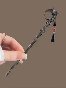 Gothic Dark Moon Tassel Hair Pin, Trendy Punk Style, Unique Party Accessory, Versatile Daily Wear, Women's Hair Jewelry, Hairpin