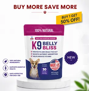 Pup Labs K9 Belly Bliss 3-Pronged Defense Dog Digestive Support with L-Glutamine N-Acetyl D Glucosamine & Prebiotics for Gut Health