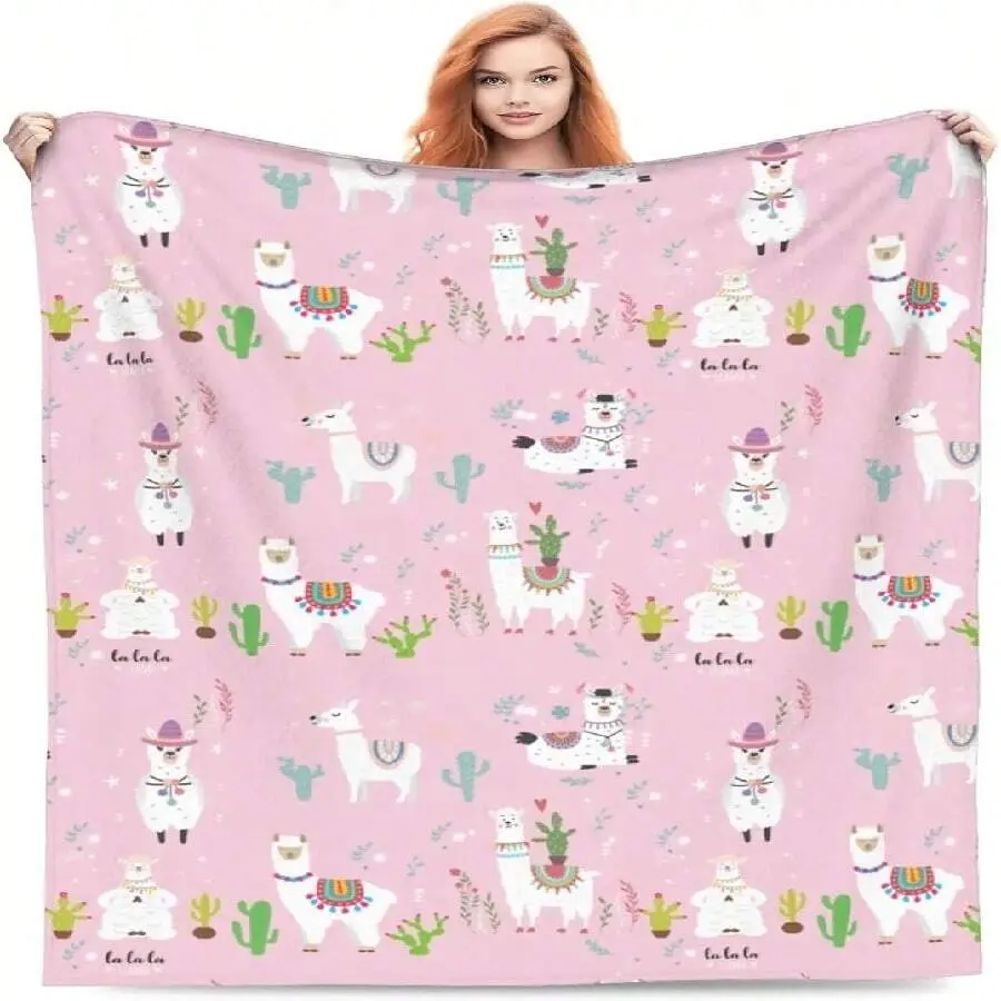 Soft Warm Throw Blanket Lightweight Flannel Fleece Bed Blanket Gift For Home Decor Cute Llama Pink  And Warm Flannel Throw Blanket With Republic Of Gamers Design