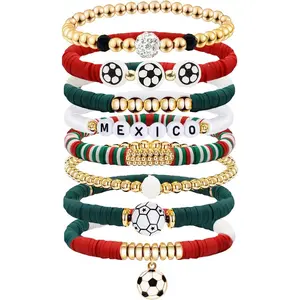 Game Day Bracelets for Women, Stackable Heishi Beaded Stretch Soccer Bracelet Soccer, World Soccer Cup Team Color Accessories & Outfits Jewelry, Soccers Dads Moms Coaches Fans Gifts