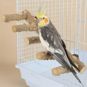 Natural Wooden Perch for Small Birds, Chewable Exercise Bridge with Ladder Design, Cage Climbing Toy for Parakeets and Finches, Reusable Safe Play Stand, Sturdy Wooden Activity Gym for Pet Birds foraging  toy