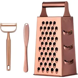 4 Sides Box Grater For,Stainless Cheese Grater With Handle,Multi-Function Vegetable Slicer Food Shredder For Chees,Ginger,Vegetables,Rose Gold