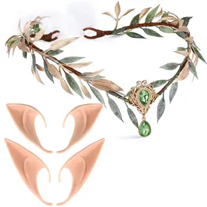 3pcs Fairy Crown With Elf Ears Set - Handmade Woodland Elf Headpiece With 2 Pairs Soft Elven Ears For Women Reneaissance Halloween Renfaire Accessory Cosplay