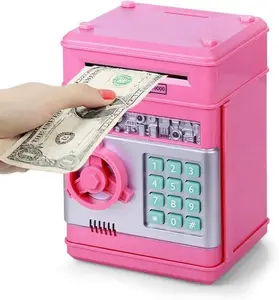 Pink Electronic ATM Piggy Bank for Girls, Password Safe with Auto Cash Scroll, Kids Money Saving Box, Best Gift for Boys & Girls (Deep Pink)