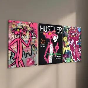 Street Art & Graffiti Poster, a cool print of a pink cartoon panther spray painting. A piece of modern pop art for a game room, dorm, or as a gift for a street art fan.