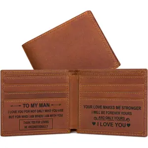 Engraved Leather Wallet for Men Personalized Gift Mens Wallet Gifts for Husband from Wife, for Boyfriend from Girlfriend- Gift Idea Birthday, Christmas, Anniversary for Him