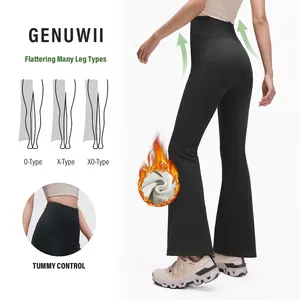Women's High Waisted Fleece Lined Genuwii Bell Bottom Casual Comfy Skinny Pants Thermal Warm Tummy Control Yoga Pants for Winter Workout & Everyday Wear Ladies Bottoms for All Seasons Going Out Bottoms Ultra Soft Fabric High Rise Waistband