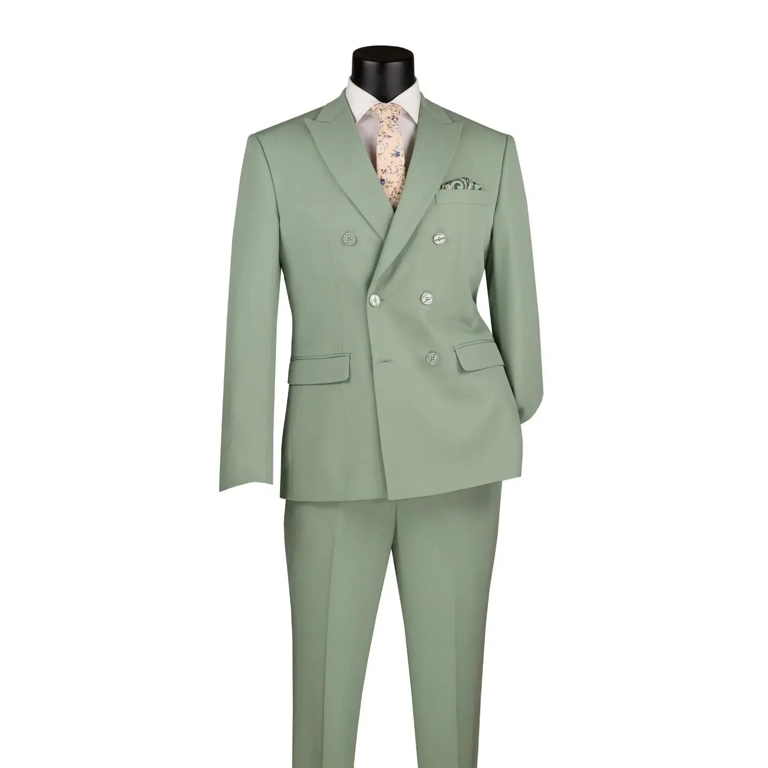 Sage Green Double Breasted Slim Fit Suit