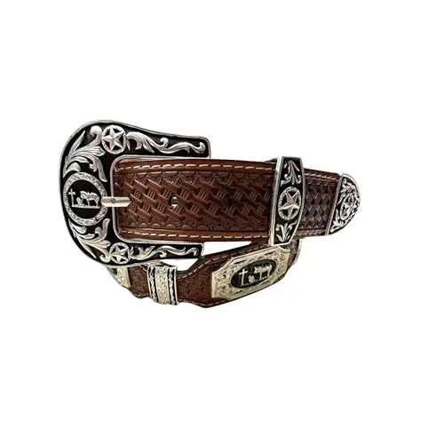 Leather Western Belts For Men Cowboy Praying at Cross Concho  display picture 3
