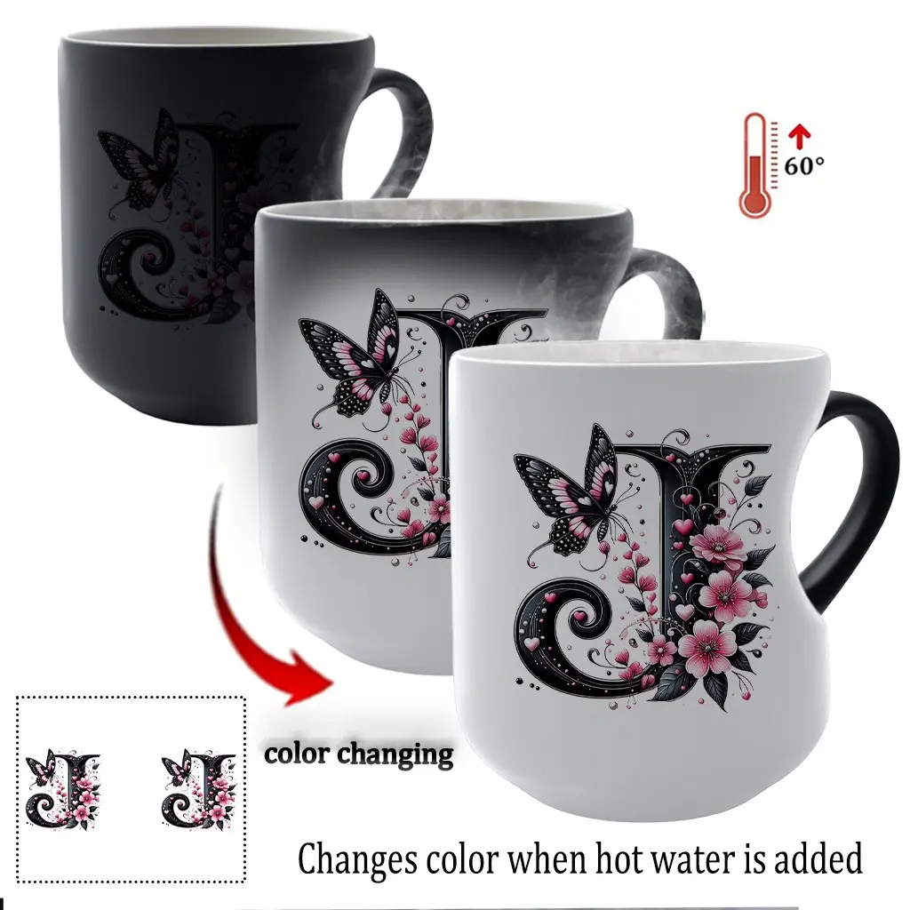 Thermosensitive Fun Ceramic Mug with Butterfly & Floral Design, Stylish Coffee Mugs, Ceramic Cups, Color-Changing Insulated Cup for Hot & Cold Drinks, Perfect Gift for Mother's Day, Ceramic Printed Drinkware