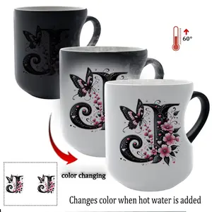 Thermosensitive Ceramic Mug with Butterfly & Floral Design, Color-Changing Insulated Cup for Hot & Cold Drinks, Perfect Gift for Mother's Day, Ceramic Printed Drinkware