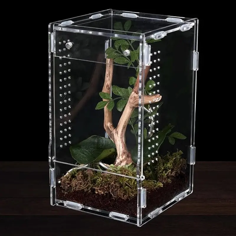 Acrylic Turtle Habitat and Insect Eco Bottle, Insect Cage for Small Pets, Perfect Mantis & Frog Habitat for Reptile Lovers PVC Terrarium with Sliding Doors