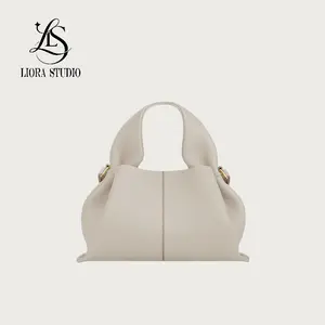 Women's Pebbled Leather Cloud Tote Bag, Minimalist Slouchy Handbag with Top Handle and Adjustable Crossbody Strap, Tote Bags