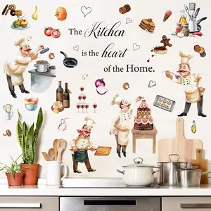 Chefs Peel and Stick Wall  Italian  Chefs Cooking Wall Sticker  Cake for Kitchen Restaurant Dining Room  Decoration, 6 Sheets