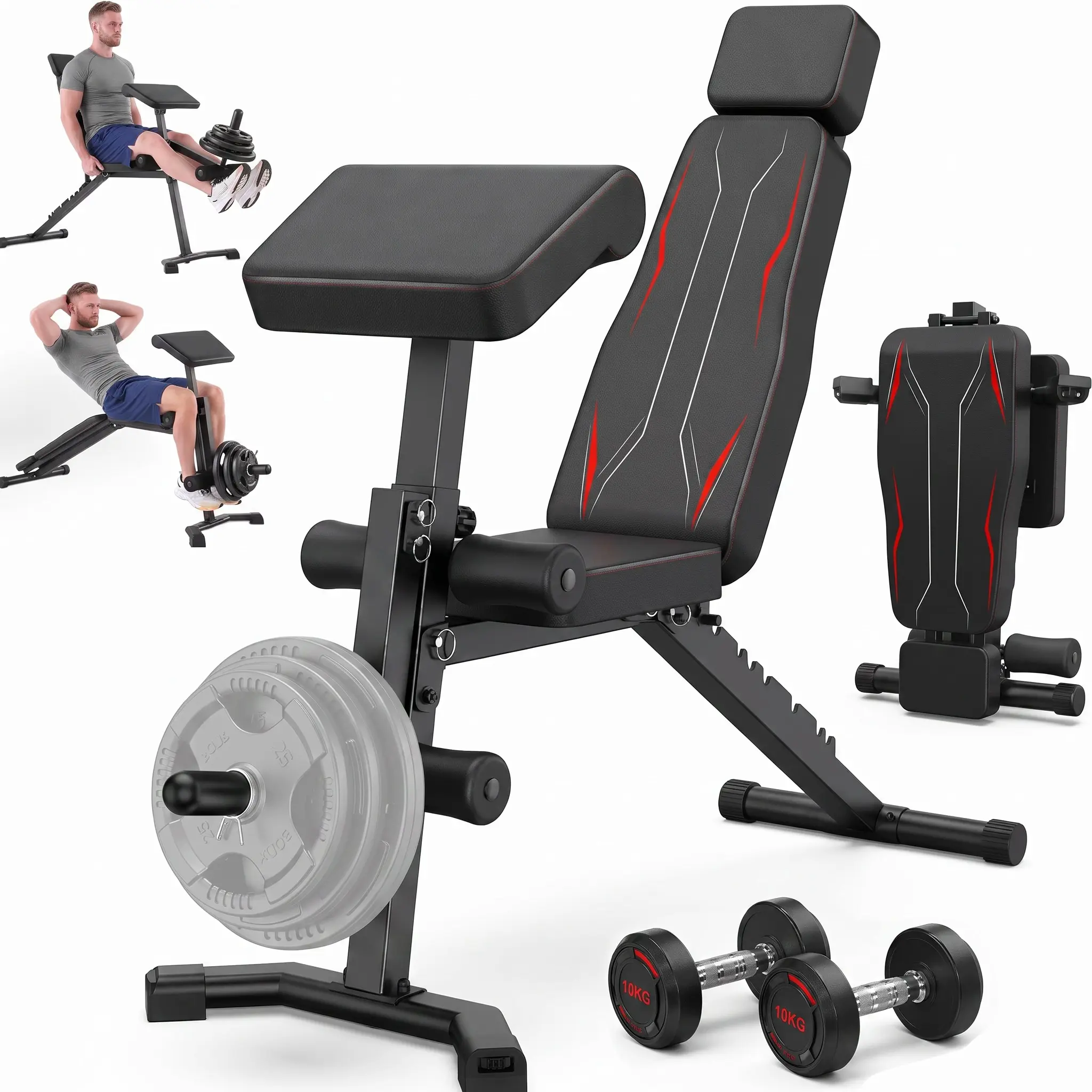 OPPSDECOR Adjustable Weight Bench with Leg Extension and Leg Curl, Foldable Workout Bench with Preacher Curl Pad for Home Gym, 10-Positions Incline Decline Bench Press, 800LBS Capacity Full Body Strength Training Bench,SummerWins glute