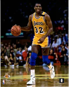 Magic Johnson Los Angeles Lakers Unsigned Dribbling Photograph - NBA Memorabilia