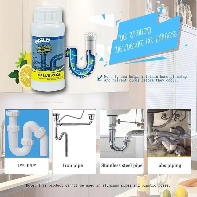 Pipe Dredging Agent for Kitchen and Toilet Pipelines,Dissolves 200+ Blockages and Kills 99% of Bacteria.2PCS