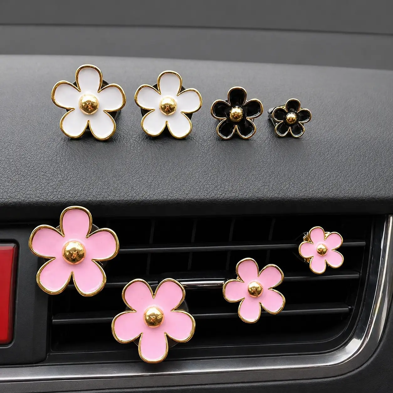 4PCS Daisy Car Vent Clip Set, Mixed or solid Color Flower Air Vent Decor, Cute Metal Car Interior Ornament, Dashboard Decoration