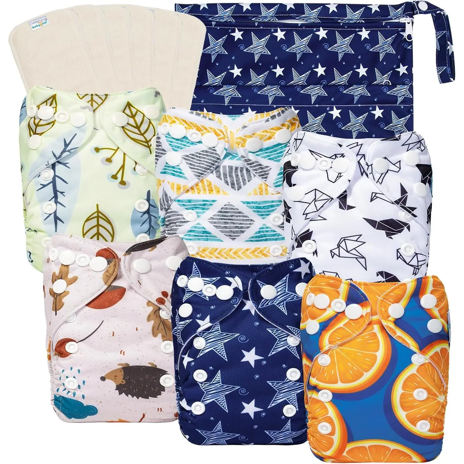 Cloth Diapers Pack of 13 for 5-12lbs Preemie Boy, Cloth Diaper Covers 6 Pack with 6 count Inserts and Wet Bag, Reusable Washable & Waterproof