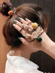 5 Pcs New Hollow Out Rhinestone Hair Ties, Hair Scrunchies, Fashionable High Elasticity Colorful Hair Bands, Candy Color Double Layer Hair Accessories for Women