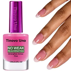 Tinovo Uno Transparent Gummy Pink Nail Strengthener, Nail Care Serum, Keratin Nail Oil for Thin Soft Nails, Protects and Brightens, Natural Fast-Drying, Reinforces Nail Armor, 12mL/0.4FL.OZ