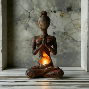 Zen Meditation Figure Resin Candle Holder Retro Crackle Texture Home Decor Accent Ambient Tabletop Art Ornament