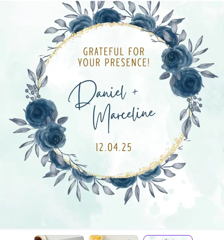Blue and Gold Floral Wedding Circle Sticker