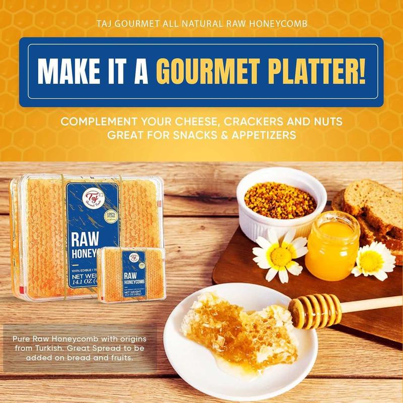 Taj Gourmet All Natural Raw Honeycomb Honey Pure Turkish Raw Honey Comb -All Natural Edible Honey Combs Raw Edible - Perfect For Healthy Smoothies Honey With Honeycomb, 200g (7.05oz)