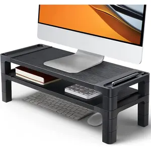 Monitor Stand Computer Riser, Monitor Stand for Desk with Adjustable Height and 2 Platforms, Ergonomic Computer Riser, Monitor Riser for Laptops and Monitors, HNMS04, Black