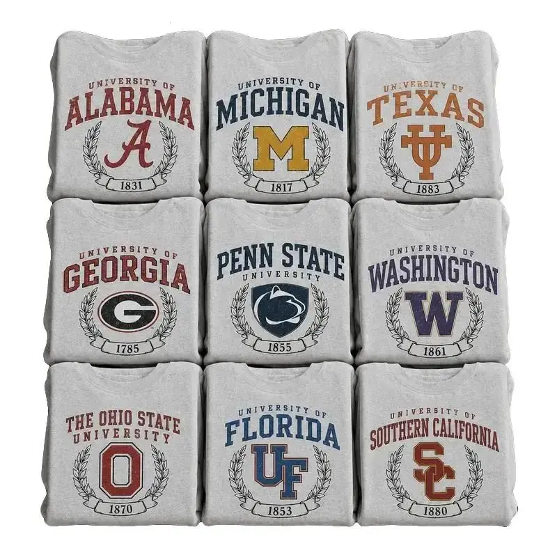 [FREE SHIP] Vintage University T-Shirt Collection Retro College Graphic Tee Distressed Campus Style Washed Cotton Shirt Classic University Logo Unisex Casual Streetwear Soft Short Sleeve Gift for Men Women Everyday Wear