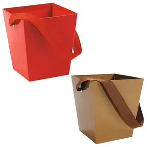 Gold & Red Cardboard Buckets with Ribbon Handle Kit - 12 Pc.