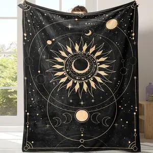 Star & Moon Pattern Blanket, Boho Blanket, 1 Count Soft Comfortable Throw Blanket, Cool Bedroom Bedding Blankets, Warm Napping Blanket for Home Office Travel