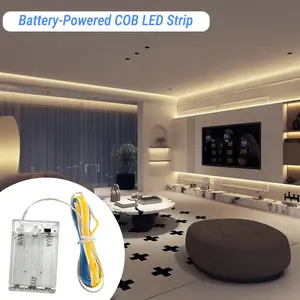 1M Battery-Powered COB LED Strip Light (3x AA Batteries), Self-Adhesive, Easy Installation, for Cabinet Closet Bedroom Desk TV Decor (Batteries Not Included)