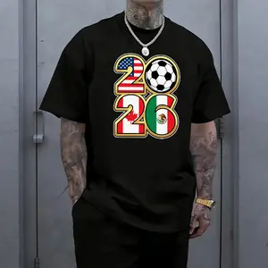 Men’s T-shirt with a soccer theme print, featuring designs of the three Chinese flags and soccer elements; trendy and eye‑catching, with a loose, versatile fit—ideal for fans’ everyday wear and cheering at games, showcasing an energetic style.