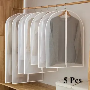 5 Pieces of Clothing Storage Hanging Bag Hanging Dust Cover Wedding Cover Suit Jacket Storage Bag Transparent Fully Enclosed Zipper Thick Clothing Cover Durable Cover