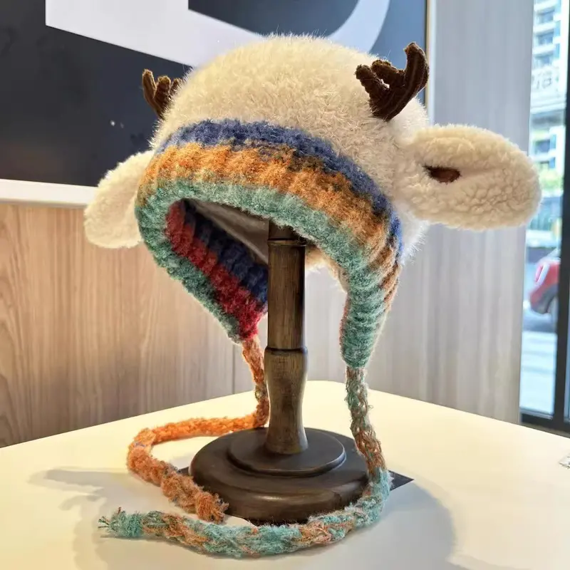 Original Design Knitted Cotton-Polyester Blend Patchwork Beanie - Imported Cozy Windproof Ear Protection Pull-On Stretchy Hat, Multi-Size Flexible Fit for Family, Convertible to Handbag, Sohochic