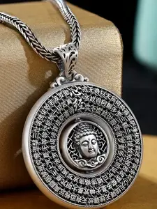 Traditional Chinese Pendant Necklace, Intricate Carving, Copper Material, Finish, Symbolizes Protection & Good Luck