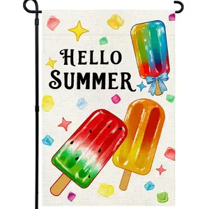 1-Piece Summer Garden Flag, 12x18 inches, Popsicle Design, Double-Sided Linen Flag for Outdoor Garden Decor (Flagpole Not Included)
