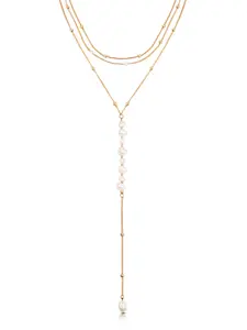 Ettika Coastal Pearl Lariat Necklace 18k Gold Plated Steel Freshwater Pearl 12.5-16.5" with 5" Extender Chain Elegant Design for Any Occasion