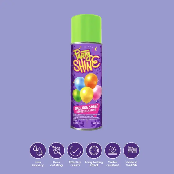Party Shine Balloon Shine Spray, Silicone Spray for Latex Balloons, Balloon Spray Shine, Waterproof, Fragrance-free and Less Slippery Formula, Perfect for Balloon Decoration, Parties, Events, Shiny, 8oz (1 Pack)