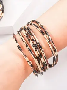 Leopard Print Beaded Layered Bangle, Trendy Stack Bangle, Fashion Accessory for Women, Perfect for Daily Wear or Special Occasions, All Seasons, Casual Style, Fashionable Bangle, Trendy Bangles, Casual Trendy Jewelry, Trendy Fashionable Accessories