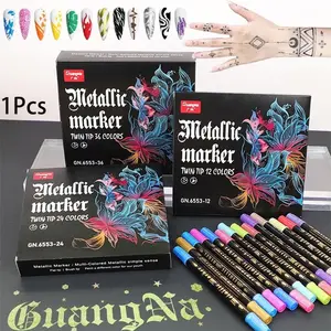 Double-Ended Metal Paint Markers Set, 12 Colors/24 Colors, Strong Coverage, Vibrant Long-Lasting Colors, Soft Flat Tip, Ideal for DIY Crafts