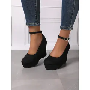 Women's Thick Bottom Mary Jane Shoes Round Toe Waterproof Platform Adjustable Buckle Strap, Fashion Large Size Comfortable Casual Shoes, Suitable For Spring And Autumn