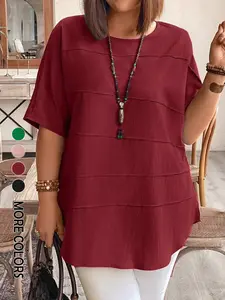 Women's Plus Size Summer Fashion Casual Style Top, Plain Batwing Sleeve Loose Shirt, Fitted Holiday Leisure Blouse