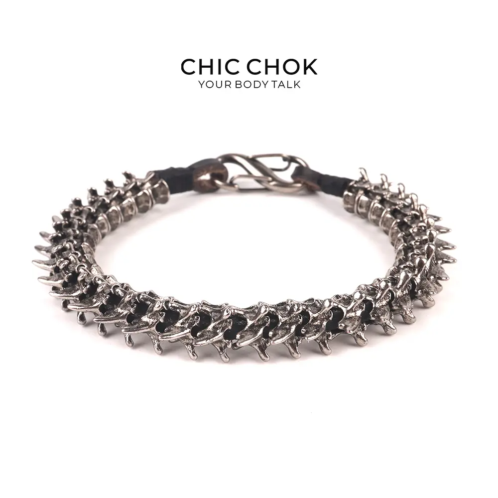 [CHICCHOK] Dragon Themed Bracelet (small Bone Design) – Stylish Bone Design, A Fusion of Steel and Leather